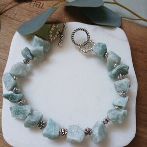 Elegant Silver and Green Stone Bracelet